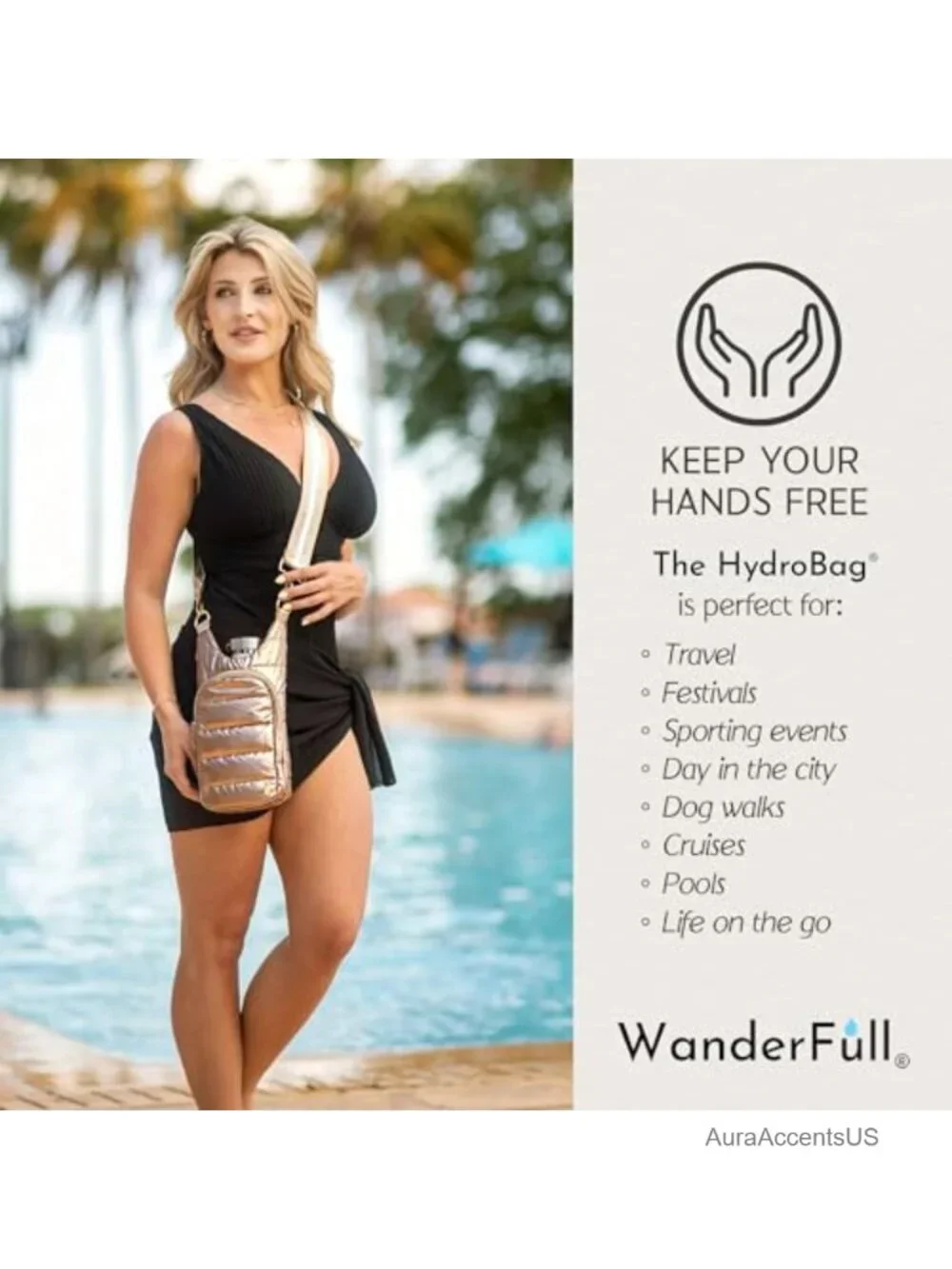 Quilted Water-Resistant Crossbody Water Bottle Holder with Phone Pocket, Fits